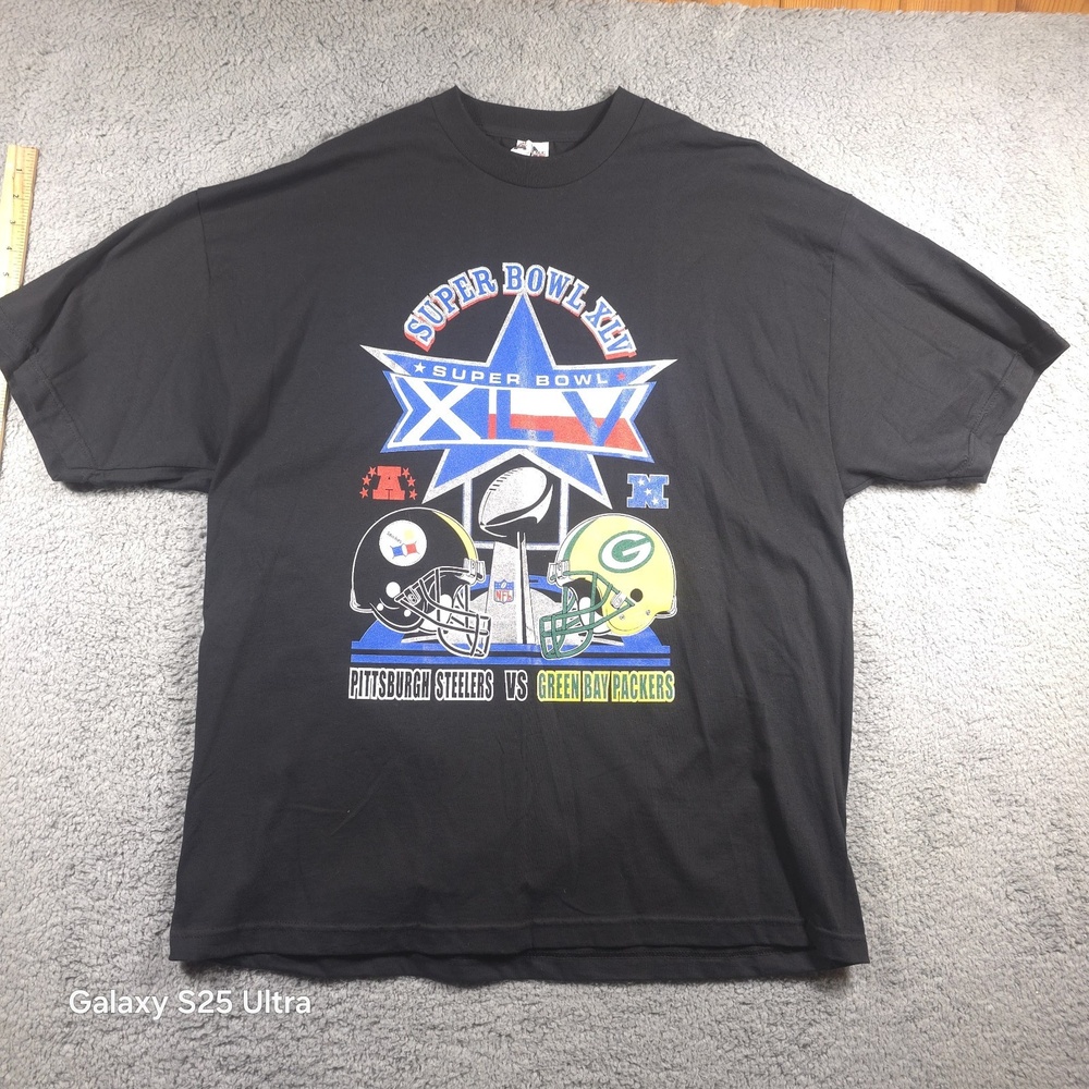 NFL Super‎ Bowl XLV Steelers vs Packers Men's Double Sided T-Shirt Size 2XL